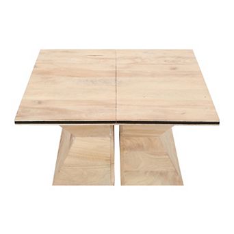 34 Inch Coffee Table, Handcrafted 2 pc Split Design With Hourglass Base, White Washed Mango Wood