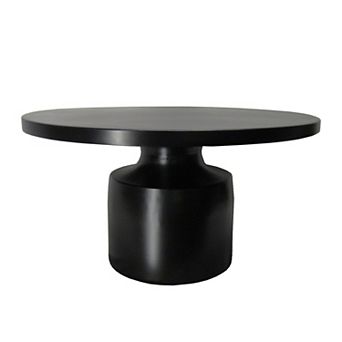 Zoe 30 Inch Round Coffee Table With Pedestal Base, Sleek Modern, Matte Black Powder Coated Metal