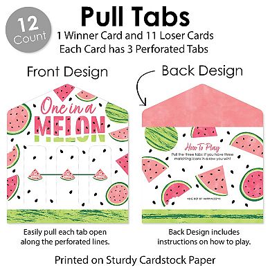 Big Dot Of Happiness Sweet Watermelon - Fruit Game Pickle Cards - Pull Tabs 3-in-a-row - Set Of 12