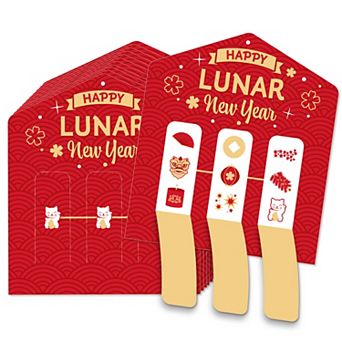 Big Dot Of Happiness Chinese Lanterns - Lunar New Year Game Cards Pull Tabs 3-in-a-row 12 ct