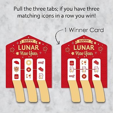 Big Dot Of Happiness Chinese Lanterns - Lunar New Year Game Cards Pull Tabs 3-in-a-row 12 Ct