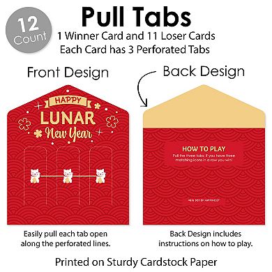 Big Dot Of Happiness Chinese Lanterns - Lunar New Year Game Cards Pull Tabs 3-in-a-row 12 Ct