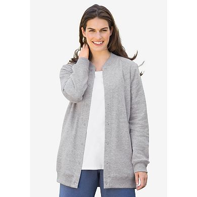 Woman Within Women's Plus Size Fleece Baseball Jacket