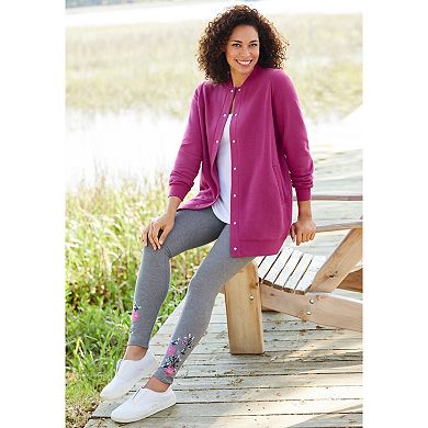 Woman Within Plus Size Fleece Baseball Jacket