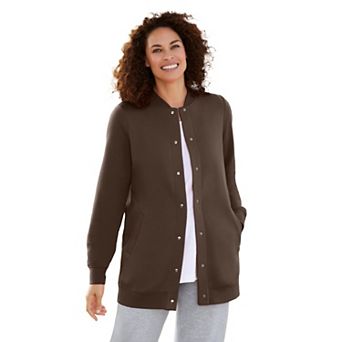 Woman Within Plus Size Fleece Baseball Jacket