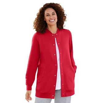 Woman Within Plus Size Fleece Baseball Jacket