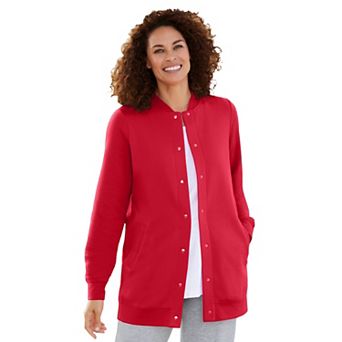 Woman Within Plus Size Fleece Baseball Jacket