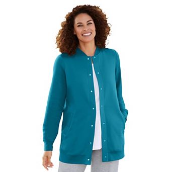 Woman Within Plus Size Fleece Baseball Jacket