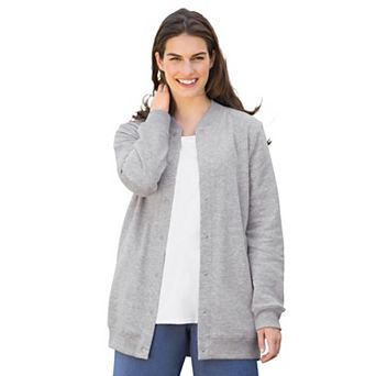 Woman Within Plus Size Fleece Baseball Jacket