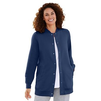Woman Within Plus Size Fleece Baseball Jacket