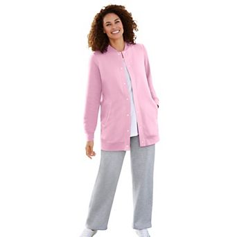 Woman Within Plus Size Fleece Baseball Jacket