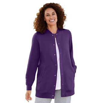 Woman Within Plus Size Fleece Baseball Jacket