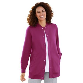 Woman Within Plus Size Fleece Baseball Jacket