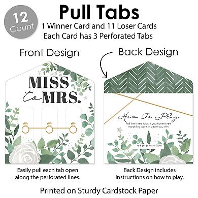 Big Dot Of Happiness Boho Botanical Bride - Game Pickle Cards - Pull Tabs 3-in-a-row - Set Of 12