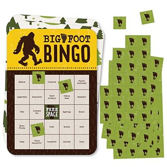 Big Dot Of Happiness Sasquatch Crossing - Cards & Markers - Bigfoot Party Bingo Game 18 ct