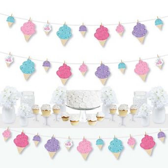 Big Dot Of Happiness Scoop Up The Fun Ice Cream Party Decor Clothespin Garland Banner 44 pc