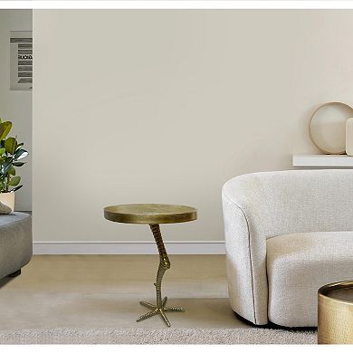 19 Inch Side End Table, Brass Aluminum Cast, Round Top with Handcrafted Textured Crane Leg Stem