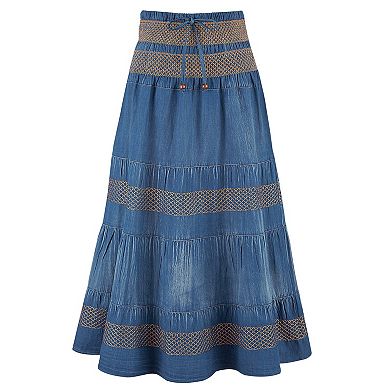 Collections Etc Tiered A-line Denim Prairie Skirt,