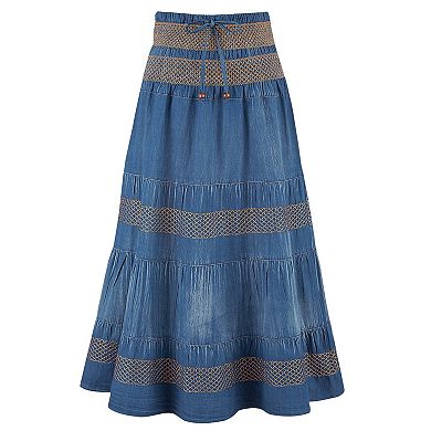 Collections Etc Tiered A-line Denim Prairie Skirt