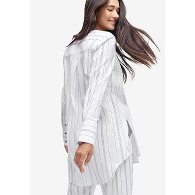 ellos Plus Size Striped Linen-Blend Tunic