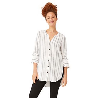 ellos Plus Size Striped Linen-Blend Tunic