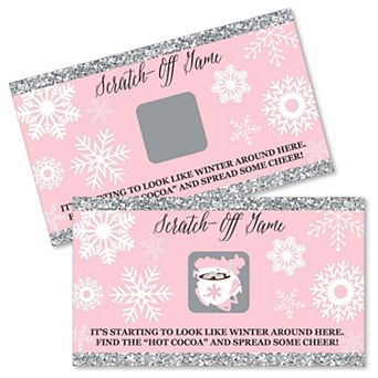 Big Dot Of Happiness Pink Winter Wonderland - Snowflake Party Game - Scratch Off Cards 22 ct