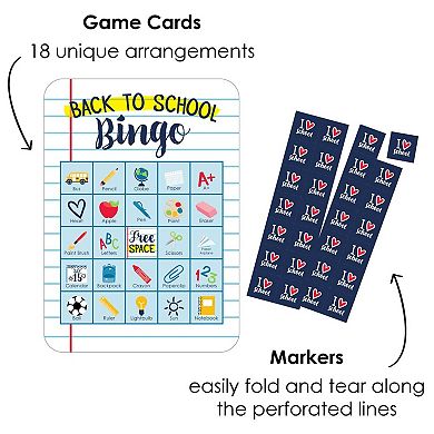 Big Dot Of Happiness Back To School Cards/markers 1st Day School Activities Bingo Game 18 Ct