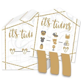 Big Dot Of Happiness It's Twins - Gold Twin Baby Shower Game Cards Pull Tabs 3-in-a-row 12 ct