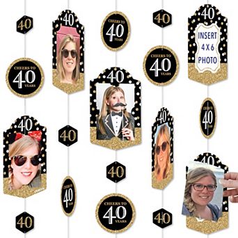 Big Dot Of Happiness Adult 40th Birthday Gold Party Hanging Vertical Photo Garland 35 pc