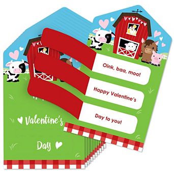 Big Dot Of Happiness Farm Animals - Cards For Kids - Happy Valentine's Day Pull Tabs - 12 ct