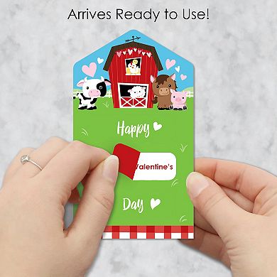 Big Dot Of Happiness Farm Animals - Cards For Kids - Happy Valentine's Day Pull Tabs - 12 Ct