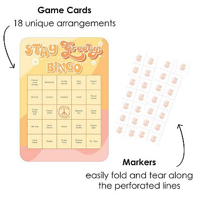 Big Dot Of Happiness Stay Groovy Bingo Cards & Markers Boho Hippie Party Bingo Game Set Of 18