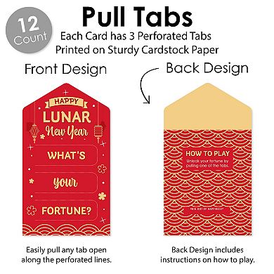 Big Dot Of Happiness Chinese Lanterns - Lunar New Year Game Cards - Fortune Pull Tabs - 12 Ct