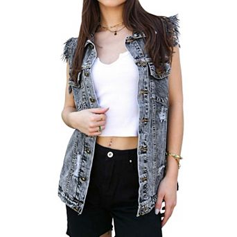 Women's Oversize Distressed Sleeveless Denim Vest