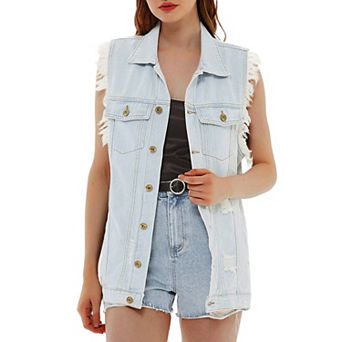 Women's Oversize Distressed Sleeveless Denim Vest