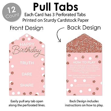 Big Dot Of Happiness Pink Rose Gold Birthday Party Game - Truth, Dare, Share Pull Tabs 12 Ct