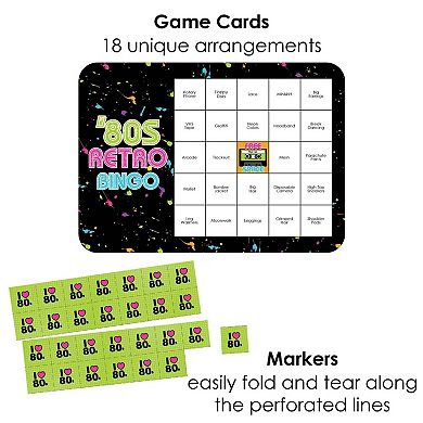 Big Dot Of Happiness 80's Retro - Bar Cards & Markers Totally 1980s Party Bingo Game 18 Ct