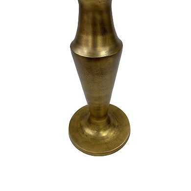 26 Inch Accent Side End Table, Round Aluminum Cast Top, Pedestal Base, Antique Brass