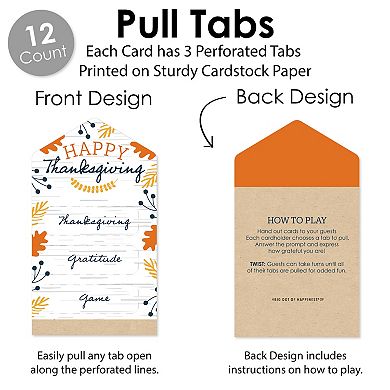 Big Dot Of Happiness Happy Thanksgiving Fall Party Game Cards Gratitude Game Pull Tabs 12 Ct