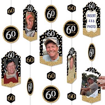 Big Dot Of Happiness Adult 60th Birthday Gold Party Hanging Vertical Photo Garland 35 pc
