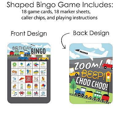 Big Dot Of Happiness Cars, Trains, & Airplanes Cards/markers Birthday Shaped Bingo Game 18 Ct