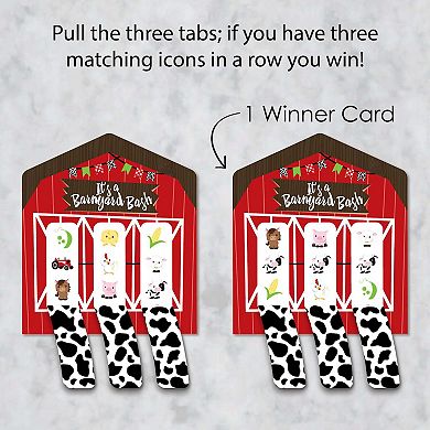 Big Dot Of Happiness Farm Animals Barnyard Party Game Cards Pull Tabs 3-in-a-row 12 Count