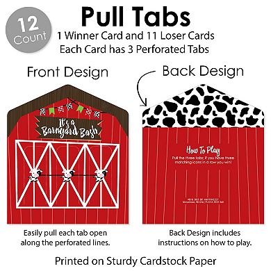 Big Dot Of Happiness Farm Animals Barnyard Party Game Cards Pull Tabs 3-in-a-row 12 Count