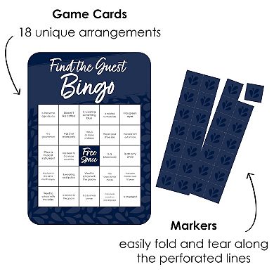 Big Dot Of Happiness Navy Blue Elegantly Simple - Find The Guest Wedding Bingo Game - 18 Ct