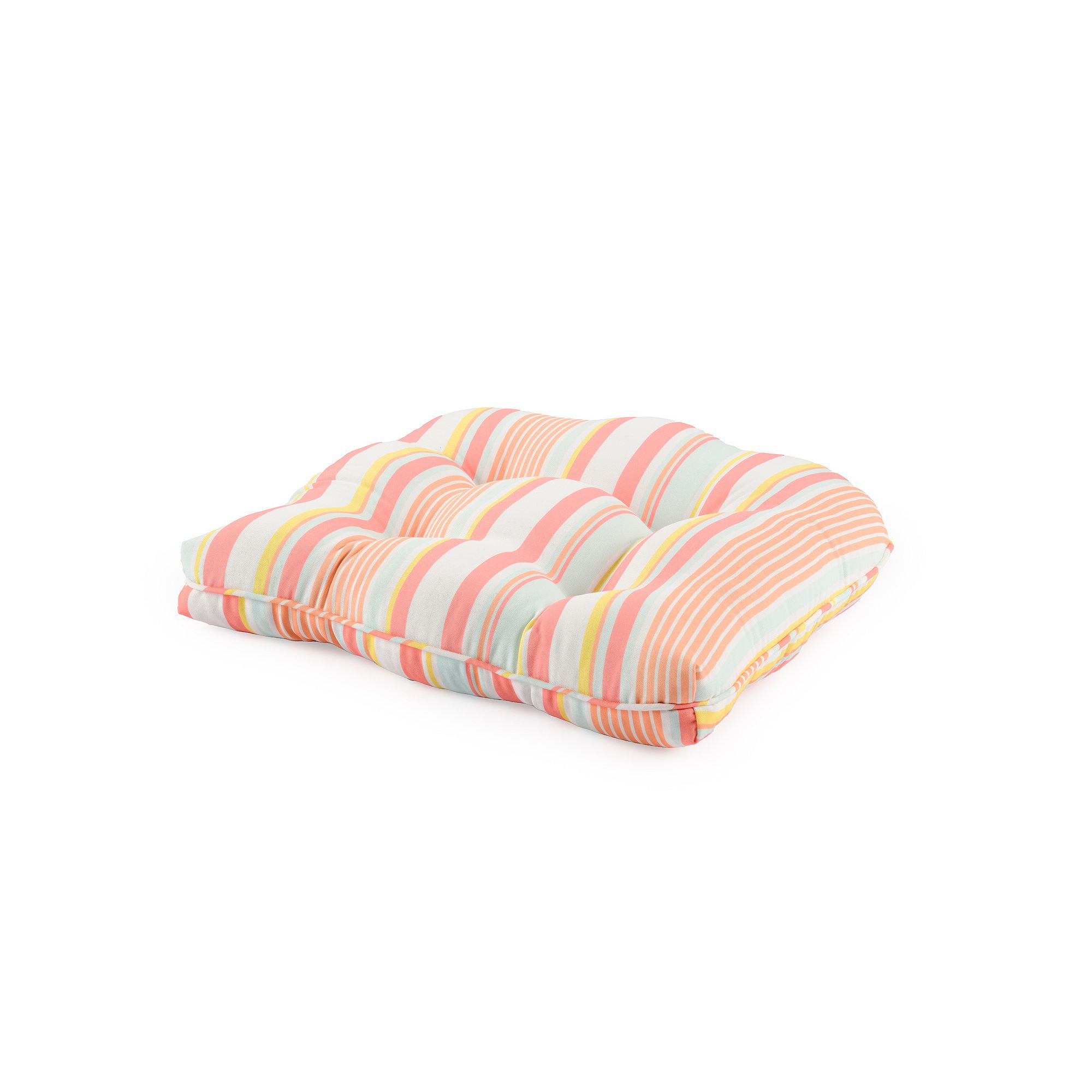 Lillian Outdoor Tufted Chair Cushion, Beach Stripe Pink