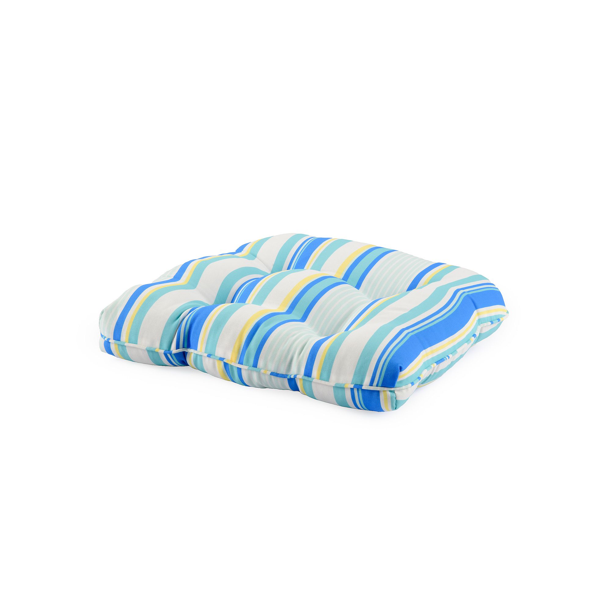 Lillian Outdoor Tufted Chair Cushion, Beach Stripe Turquoise