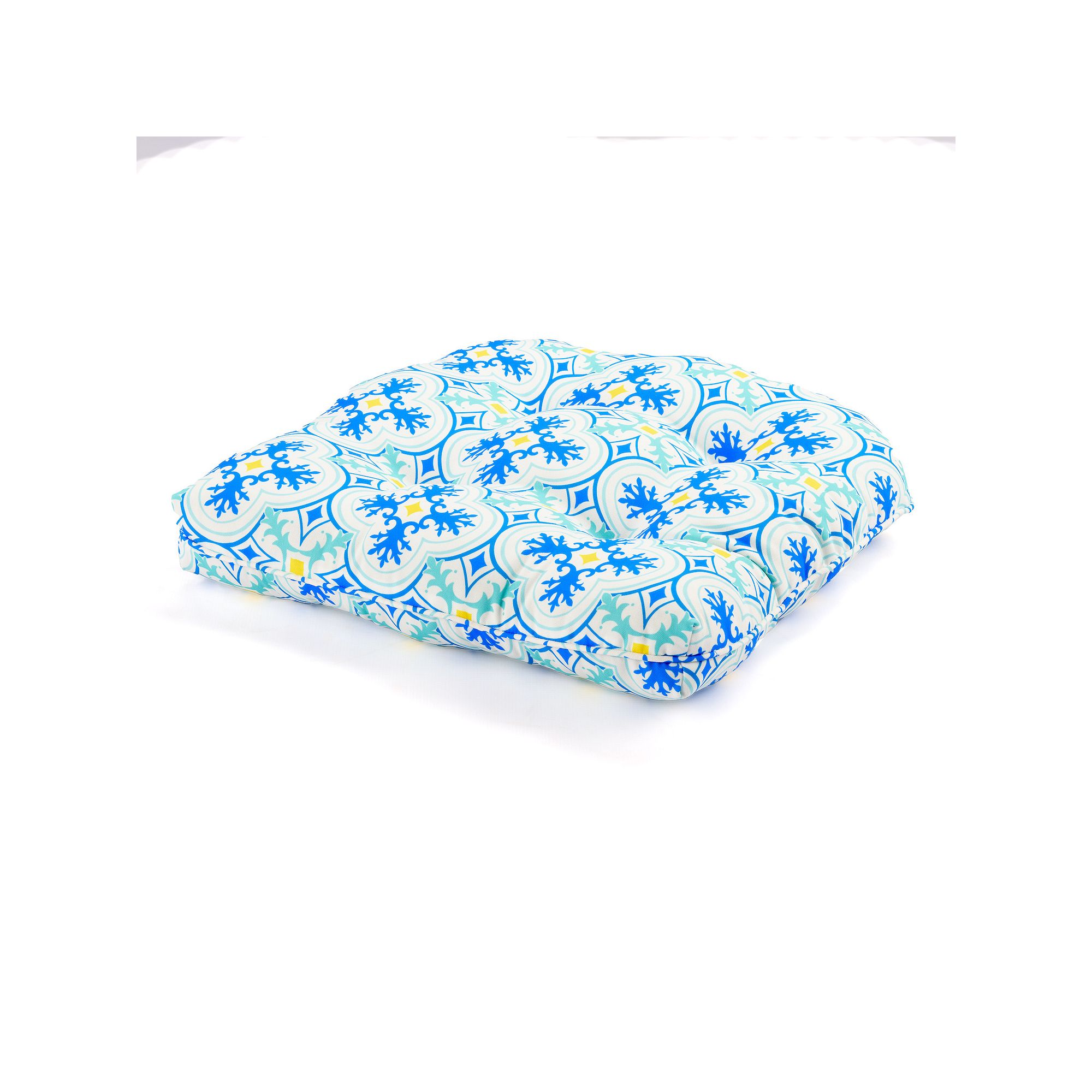 Lillian Outdoor Tufted Chair Cushion, Porto Tile Turquoise