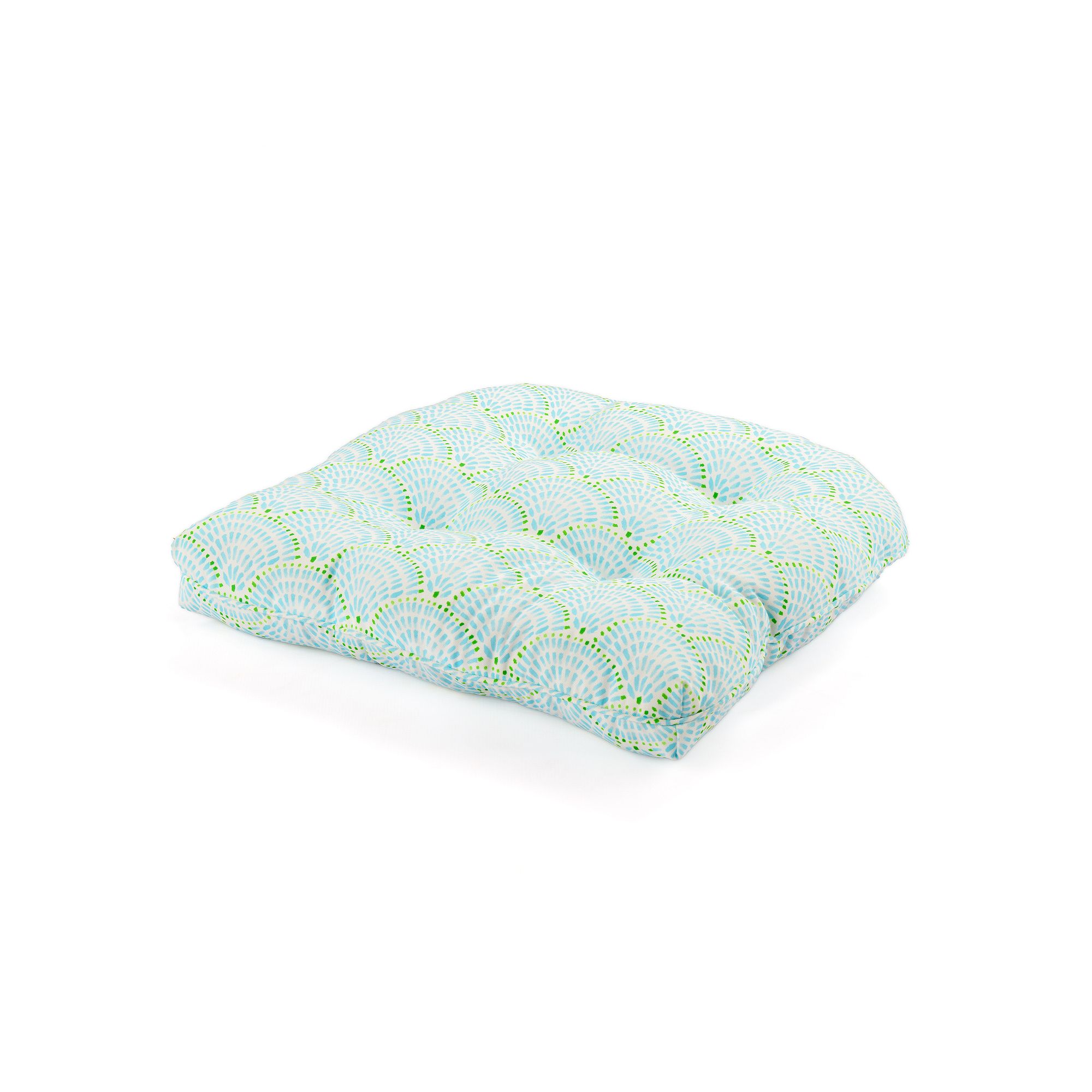 Lillian Outdoor Tufted Chair Cushion, Watercolor Shells Turquoise