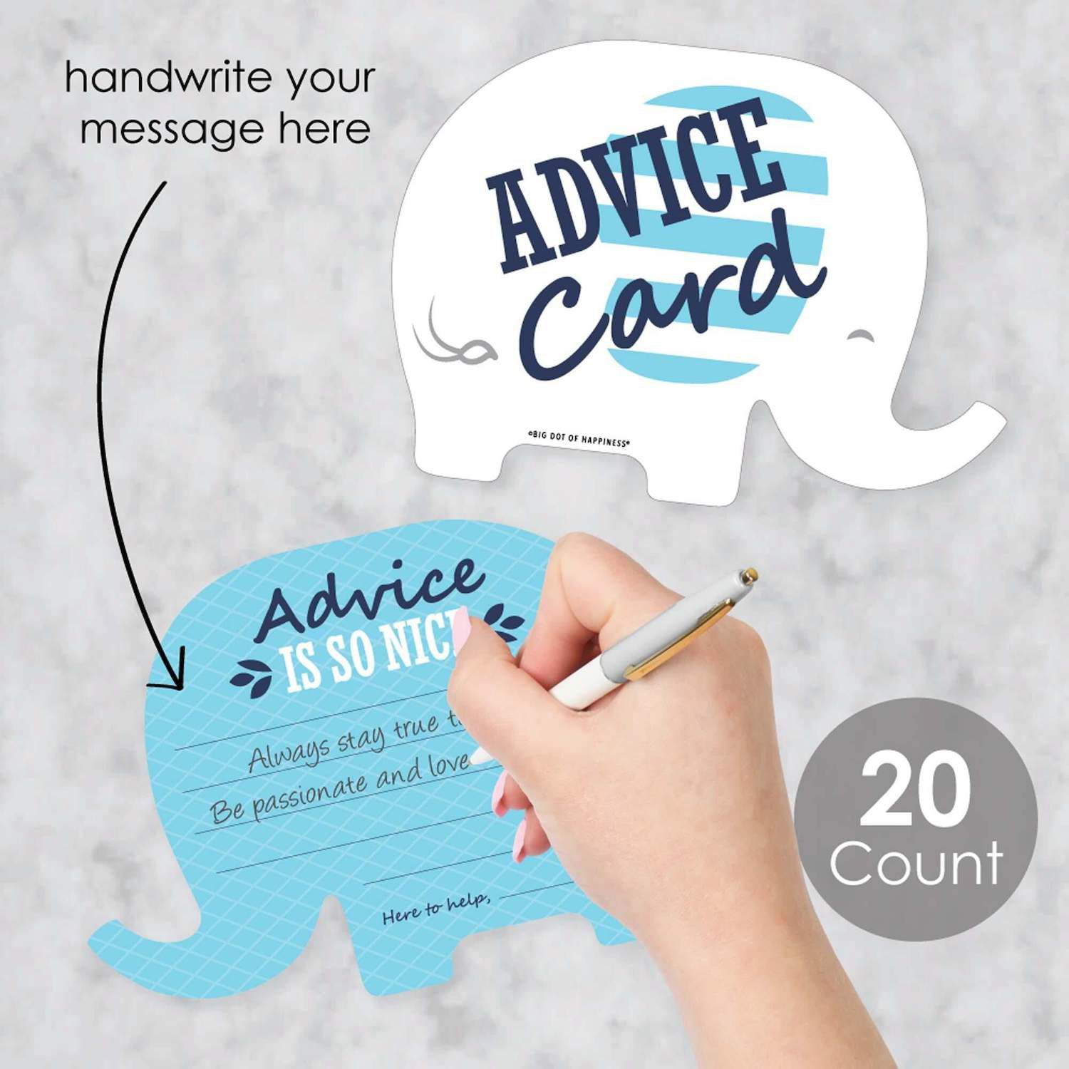 Pink Elephant Baby Shower Advice Cards – Set Of 20 Fun Shaped Cards For Wishes & Games - View #6