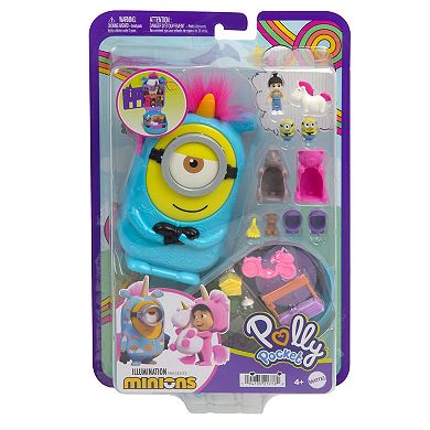Polly Pocket Minions Compact Playset with 9 Accessories, 1 Doll, 2 Minions and Unicorn Toy